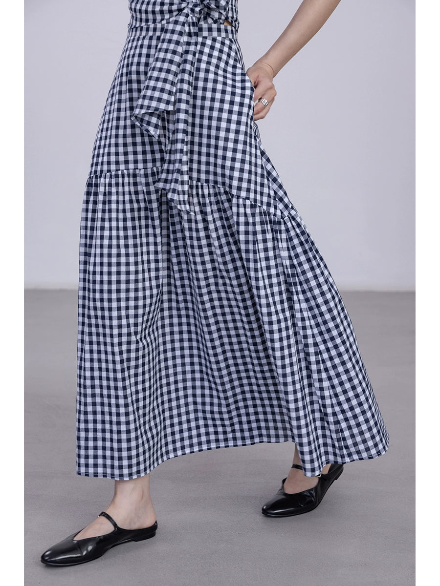 [Oferta especial por tiempo limitado] Conjunto de vestido de verano estilo Hepburn con top con mangas abullonadas y falda tipo paraguas con tirantes en la cintura 