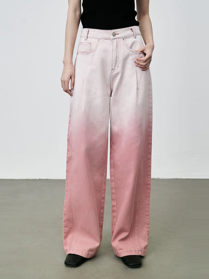 CAREMIND rose vitalité changement progressif ensemble teinture pantalon droit automne drapé mince jambe large pantalon décontracté