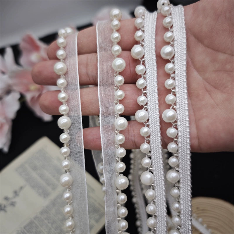 3708 Ropa hecha a mano DIY, decorativa, con cuentas, cordón de encaje, perla, cuello cheongsam, puños, borde con accesorios de ropa