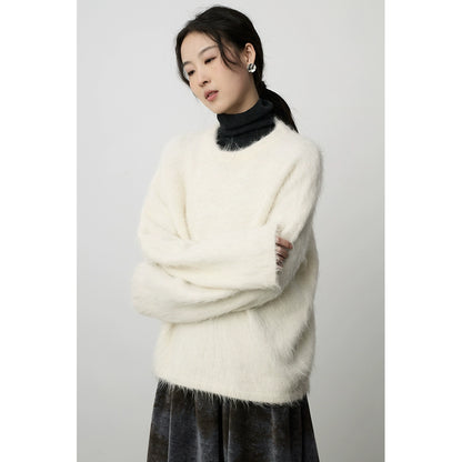 Jersey suave premium nuevo CAREMIND de pelo largo de alpaca gris para mujer 2024 