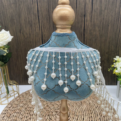 3736★ Ancho 8,5 cm Vestido de novia ondulado con flecos de perlas colgantes blancas Decoración de puños de traje Xiuhe Accesorios de encaje Hanfu