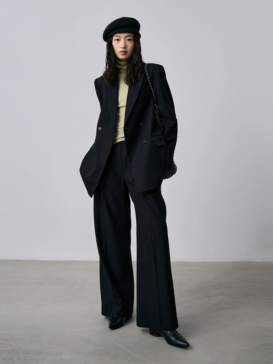 [Oferta especial por tiempo limitado] Blazer de rayas premium, pantalón de traje drapeado, para viajar con un conjunto completo de ropa 