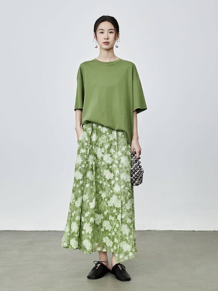 CAREMIND Falda con diseño artesanal de color frito hecha a mano con textura de jacquard Falda con cintura elástica 