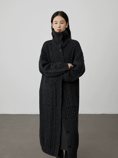 [Suéter de pan de agua alcalina] Chaqueta de suéter torcida de cuello alto coreana CAREMIND, abrigo largo de punto para mujer 