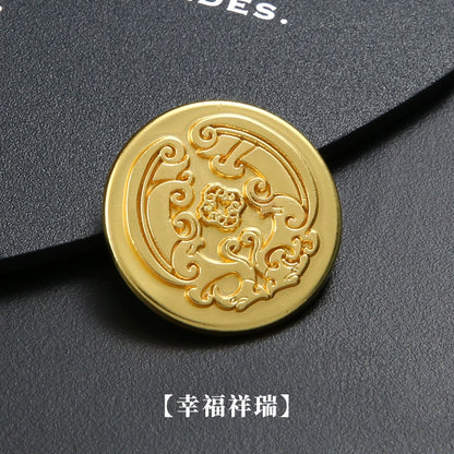 3260★  Chinese coin buckle gold happy character longevity cheongsam copper buckle Chinese vest Qing Dynasty coin button Ruyi cloud pattern gold