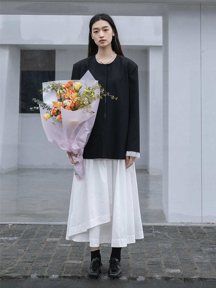 [Special price] CAREMIND original design, black collarless suit design sense jacket women
