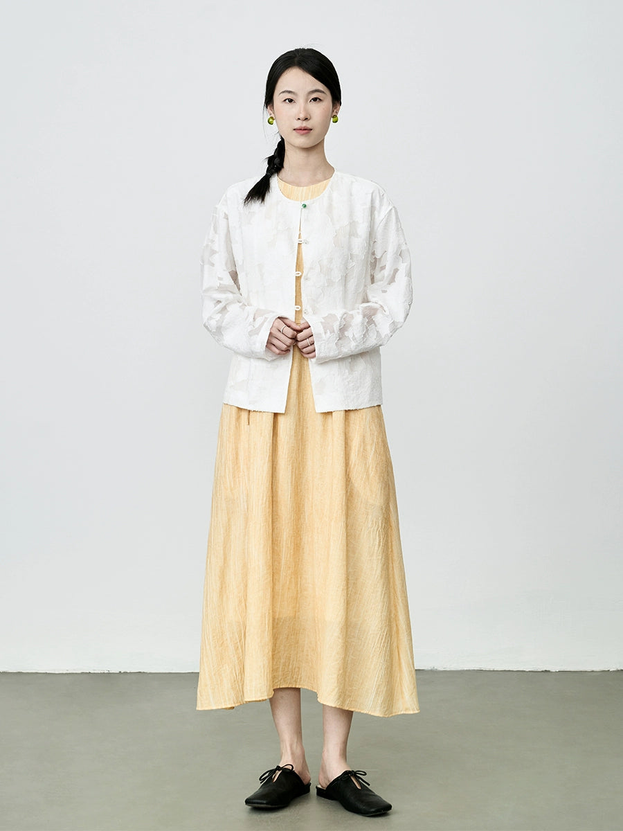 [Jacquard en relieve] Nueva camisa china de protección solar CAREMIND Chaqueta ligera de cuello redondo blanca Xiaoxiangfeng Top Otoño 