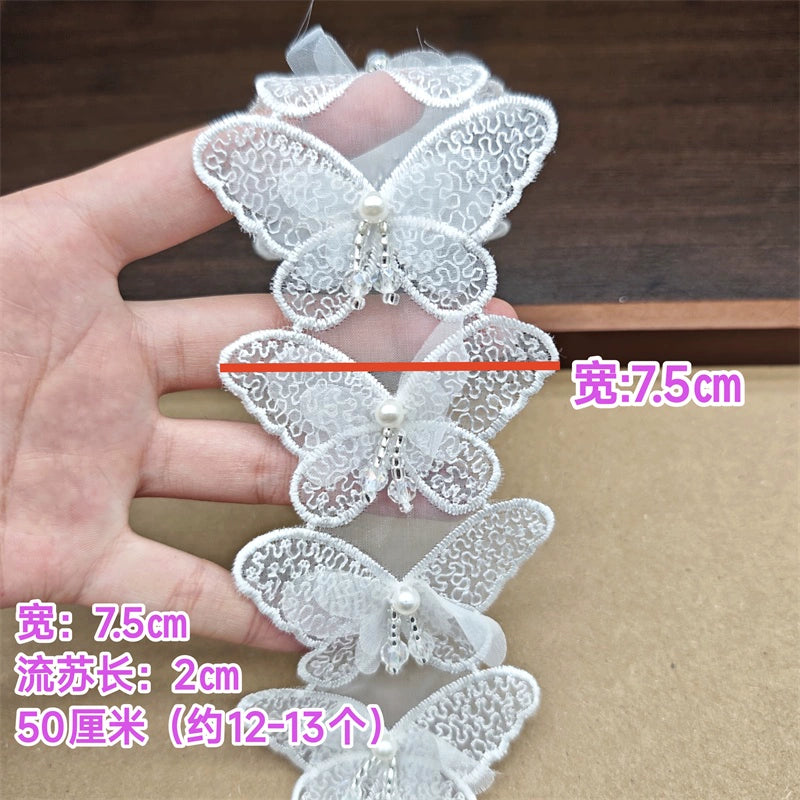 3558★ Encaje de flores, encaje de organza, cuentas de flores tridimensionales, ropa de bricolaje hecha a mano, sombreros, accesorios de ramo