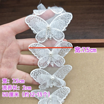 3558★ Encaje de flores, encaje de organza, cuentas de flores tridimensionales, ropa de bricolaje hecha a mano, sombreros, accesorios de ramo