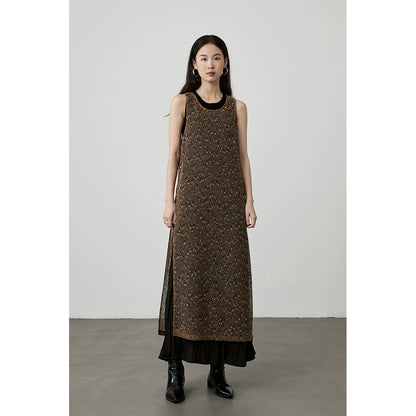 [Stack good things] CAREMIND caramel hollow stacked vest blouse split sleeveless dress