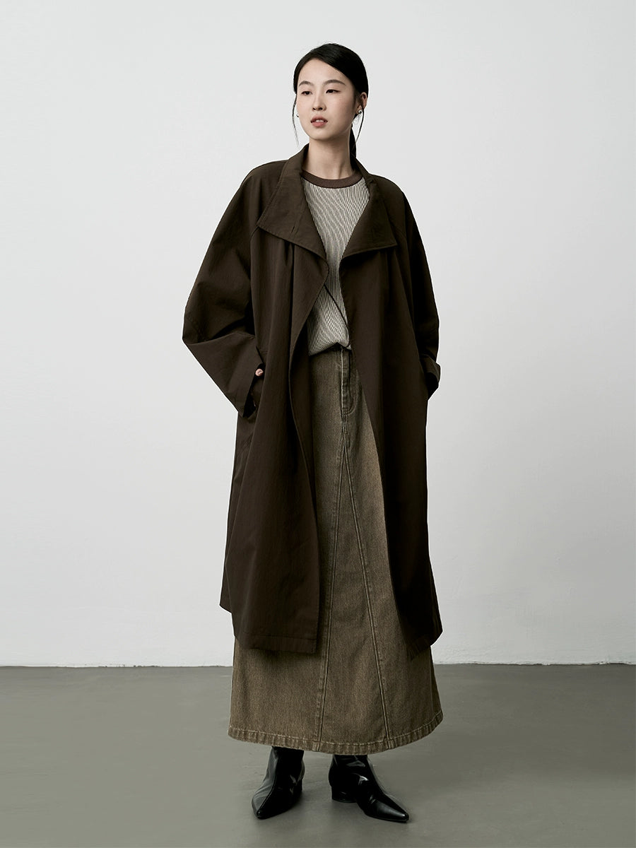 Falda vaquera antigua retro americana CAREMIND 2024, cintura alta, palabra A, falda larga de algodón con abertura 