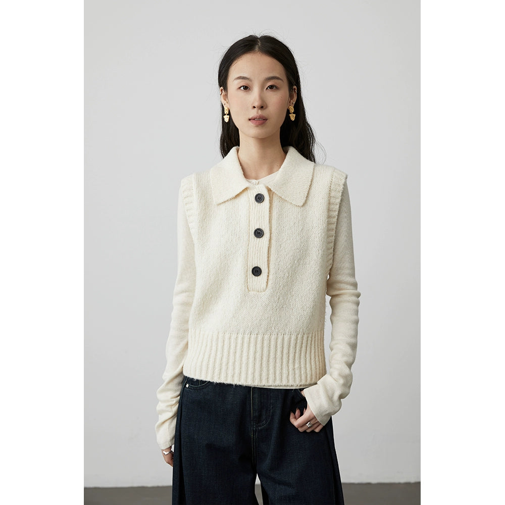 [Suéter Julie] Chaleco versátil de punto con solapa CAREMIND, chaqueta sin mangas exquisita retro de tres colores 