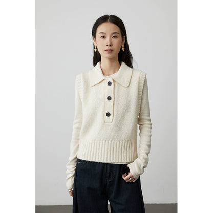 [Suéter Julie] Chaleco versátil de punto con solapa CAREMIND, chaqueta sin mangas exquisita retro de tres colores 