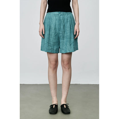 Conjunto de dos piezas de camisa y pantalones cortos teñidos a mano de Tencel de alta calidad con diseño de viento otoñal de CAREMIND 