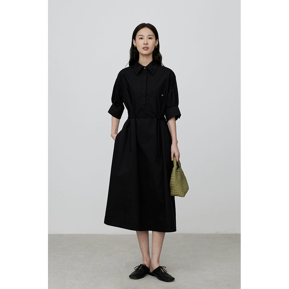 [Shirt Skirt] CAREMIND Waist Tie Skinny Shirt Skirt Blue Simple Design Dress Autumn