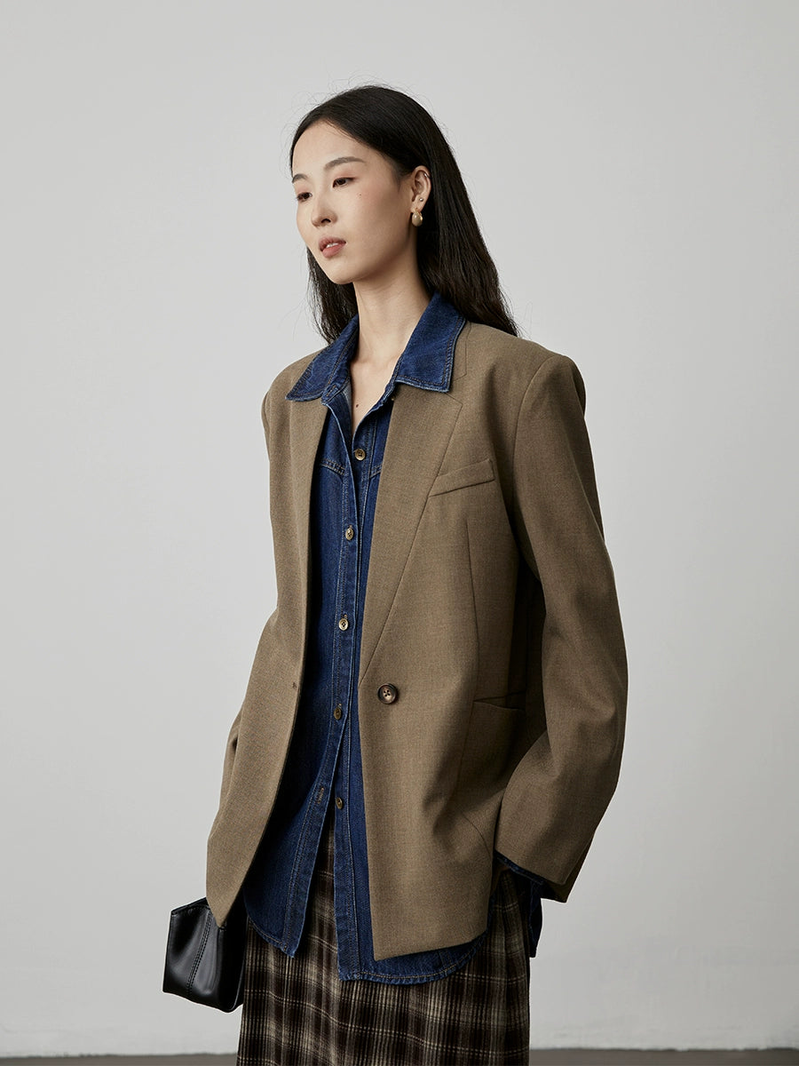 [Tencel Denim] CAREMIND Classic Hong Kong Style Retro Dark Blue Denim Shirt Loose Cardigan Jacket Women