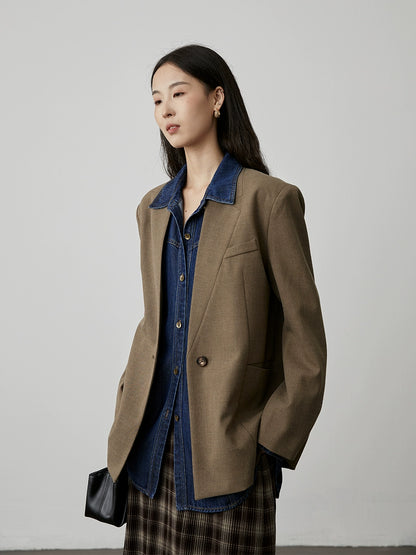 [Tencel Denim] CAREMIND Classic Hong Kong Style Retro Dark Blue Denim Shirt Loose Cardigan Jacket Women