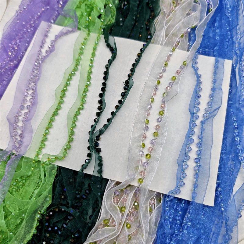 3726 Largeur 1,2 cm Nouvelle couleur Maille Cristal Perles Dentelle Accessoires, Fait Main DIY Vêtements Bordure Accessoires