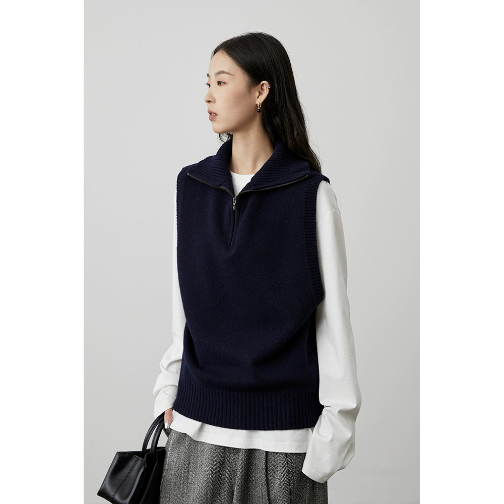 [Chaleco] Chaleco de lana con cremallera tipo chaqueta CAREMIND Chaleco de punto de primera calidad 