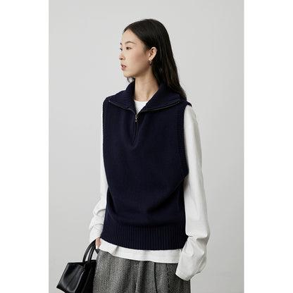 [Chaleco] Chaleco de lana con cremallera tipo chaqueta CAREMIND Chaleco de punto de primera calidad 