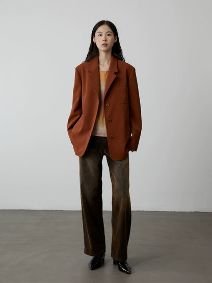 [Café con avellana] Chaqueta ajustada de traje de cuero marrón caramelo clásico vintage de CAREMIND 