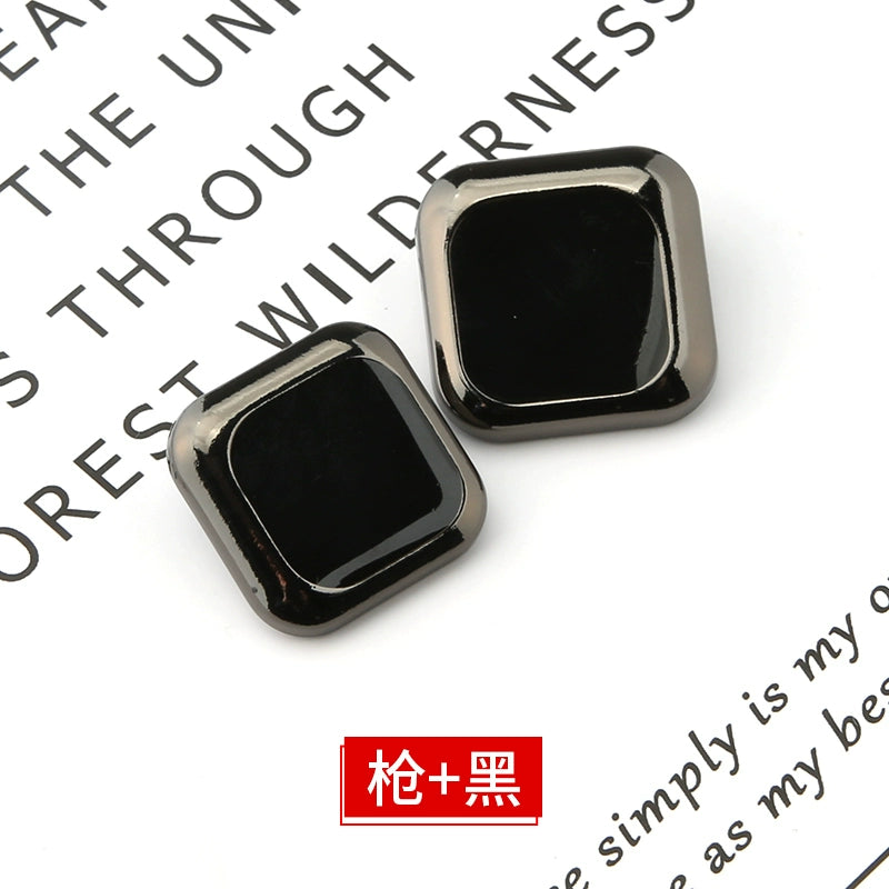 3423★ Botones cuadrados de metal para ropa, chaqueta, gabardina, botones negros versátiles, botones para traje, suéter, accesorios decorativos