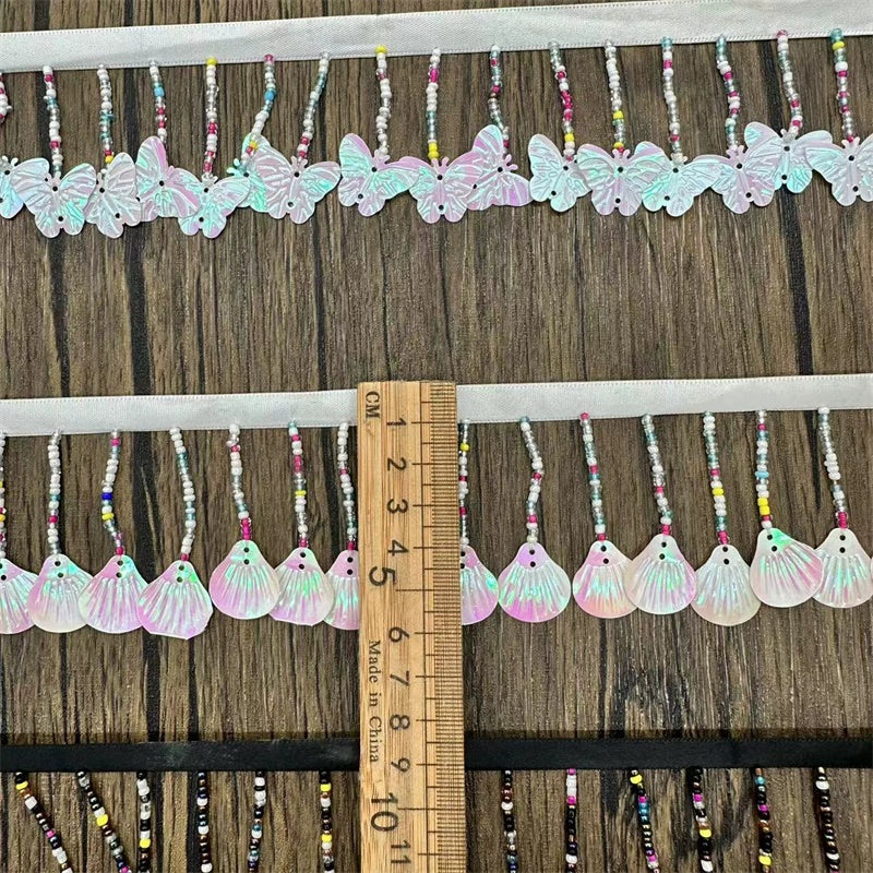 3701 Exportación, accesorios de encaje con cuentas y flecos de lentejuelas, tela para cortinas, bricolaje, decoración de encaje con cuentas hecha a mano