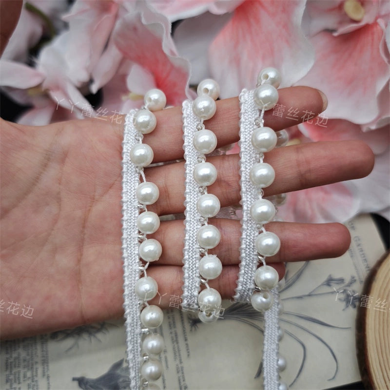 3704 Cheongsam Hanfu de estilo chino con encaje de perlas de imitación enhebrado a mano en blanco, accesorios decorativos para sombreros y escotes.