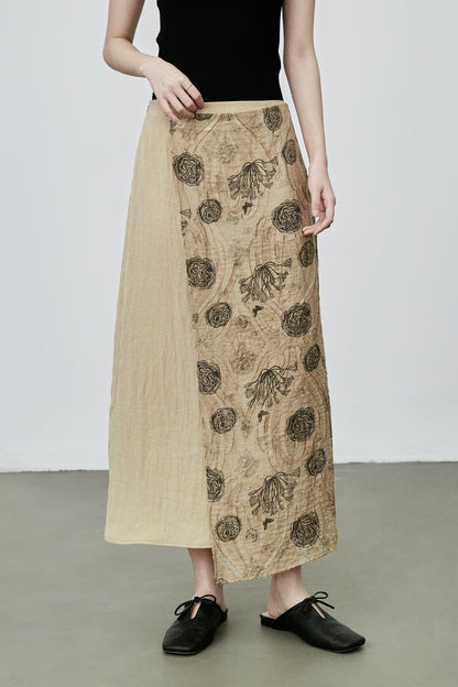 Falda de dos piezas falsas de CAREMIND, estilo nacional, con empalme de zen, falda con temperamento de capullo en relieve 