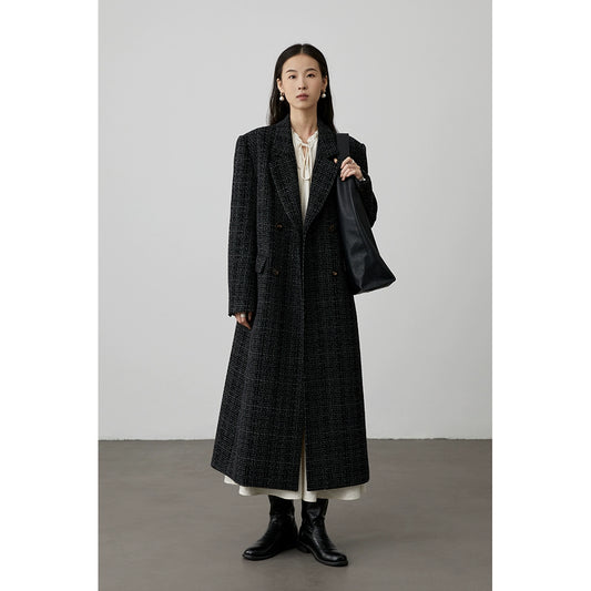 [Chaqueta Piaget] Chaqueta larga de traje sencilla clásica negra y gris de CAREMIND con cuello barril plano y hombros delanteros 