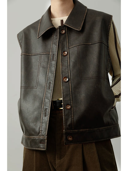 Chaleco sin mangas con diseño original de CAREMIND, chaleco con solapa exterior para mujer, chaqueta de cuero con diseño de solapa, otoño, primavera y otoño 