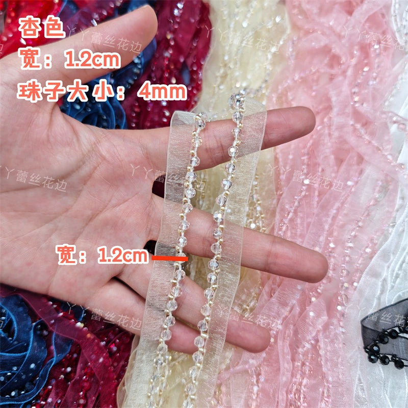 3726 Largeur 1,2 cm Nouvelle couleur Maille Cristal Perles Dentelle Accessoires, Fait Main DIY Vêtements Bordure Accessoires