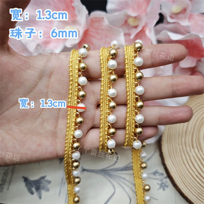 3714 Vestido de novia cheongsam con cuentas hecho a mano, encaje de perlas, accesorios de decoración de ropa DIY, cintas con cuentas Hanfu