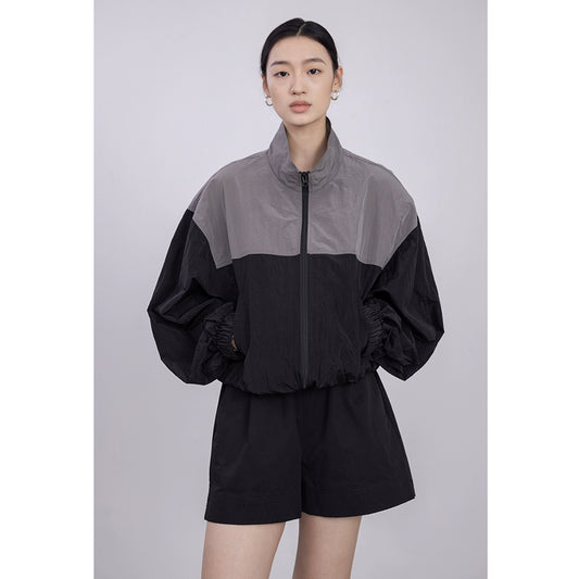 [Oferta especial por tiempo limitado] Chaqueta ligera de otoño con protección solar a juego en blanco y negro con reducción de edad y estilo deportivo 