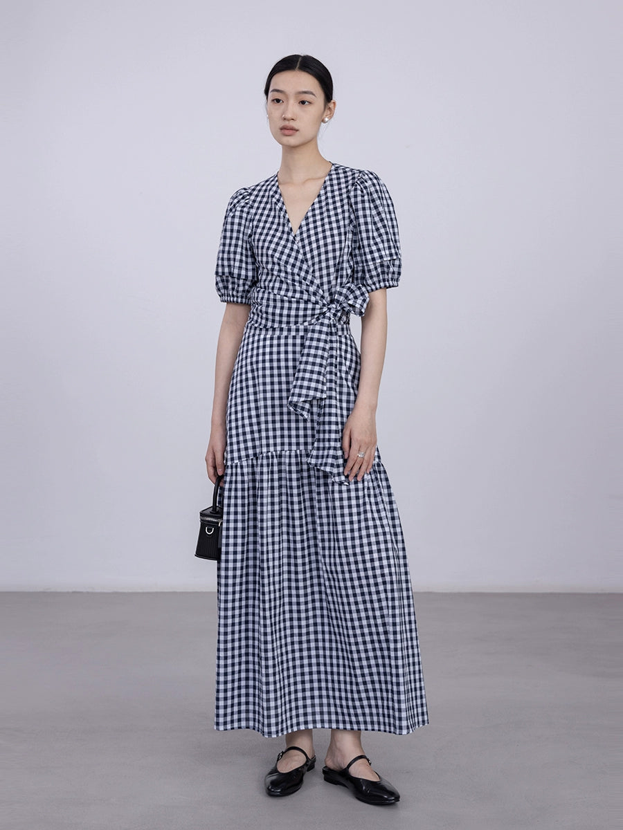 [Oferta especial por tiempo limitado] Conjunto de vestido de verano estilo Hepburn con top con mangas abullonadas y falda tipo paraguas con tirantes en la cintura 