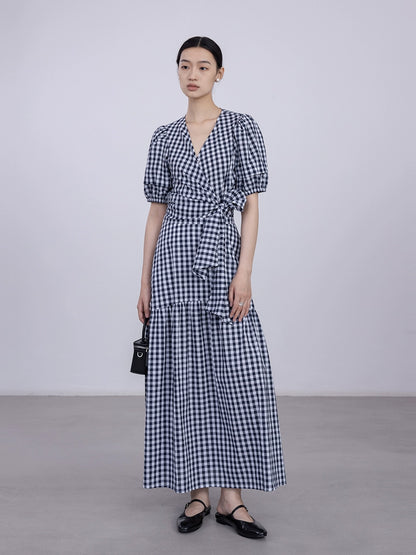 [Oferta especial por tiempo limitado] Conjunto de vestido de verano estilo Hepburn con top con mangas abullonadas y falda tipo paraguas con tirantes en la cintura 
