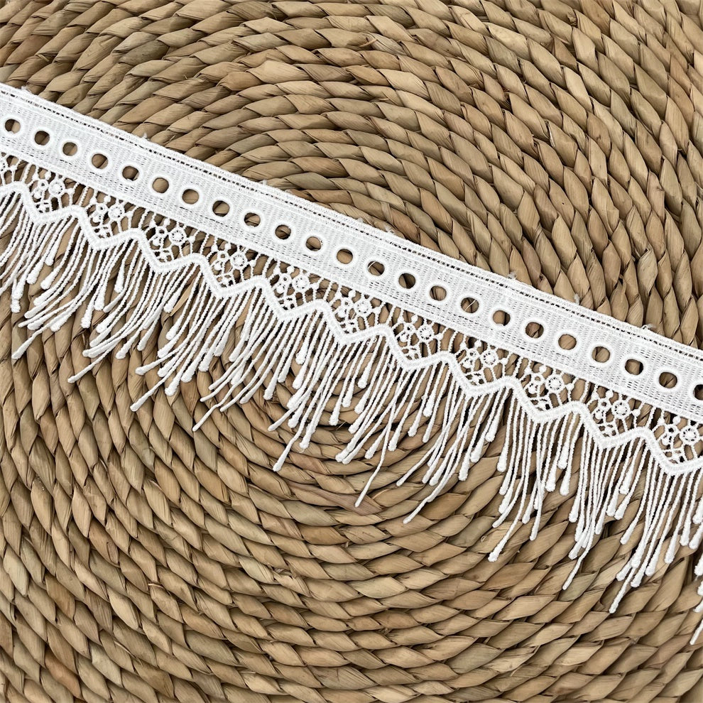 3673 Exquisitos accesorios de encaje bordado de seda de leche con flecos, faldas de ropa hechas a mano, cortinas, accesorios textiles para el hogar