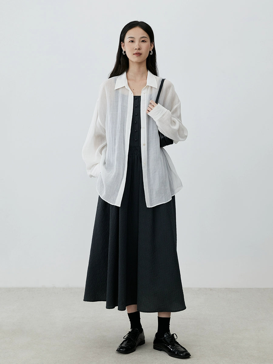[Sketch skirt] CAREMIND French temperament checkered suspender dress lazy sleeveless medium and long dress