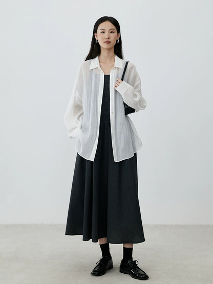 [Sketch skirt] CAREMIND French temperament checkered suspender dress lazy sleeveless medium and long dress