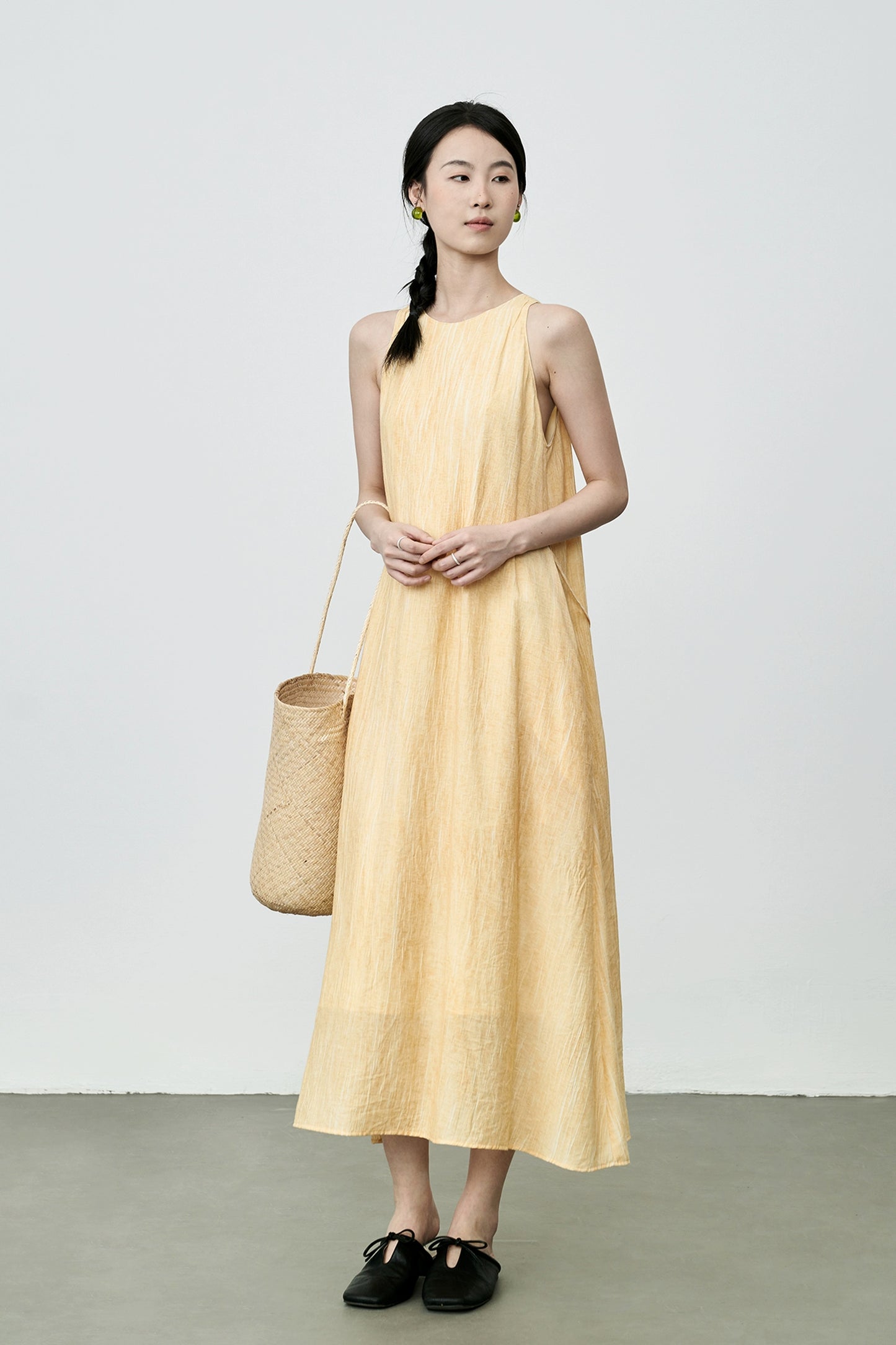 [Sunset Dunes] CAREMIND Premium Jinzhan Yellow Neck Dress Lazy Tie-dye Artistic Vest Skirt