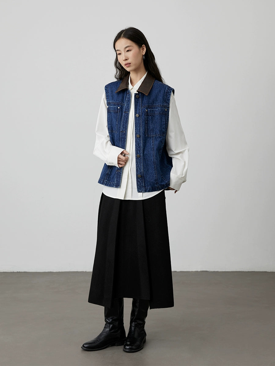 [Falda tejida de lana estilo salón político] Falda plisada de color sólido CAREMIND Falda de lana mediana y larga de otoño e invierno para desplazamientos versátiles 
