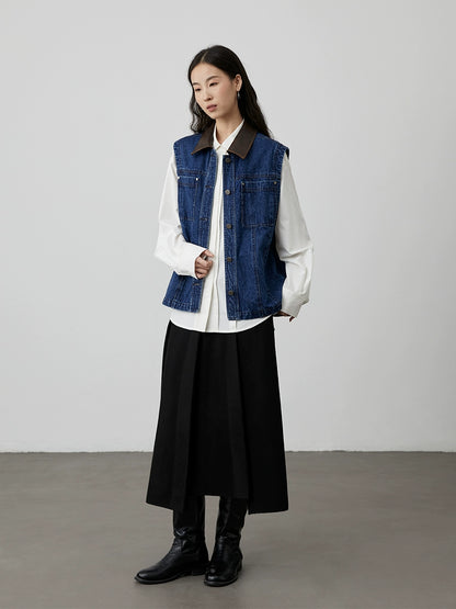 [Falda tejida de lana estilo salón político] Falda plisada de color sólido CAREMIND Falda de lana mediana y larga de otoño e invierno para desplazamientos versátiles 