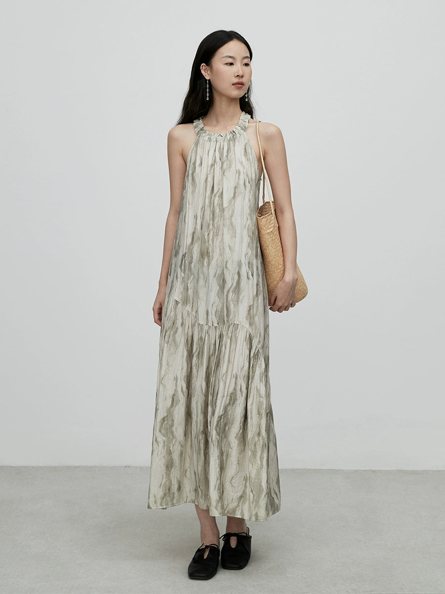 CAREMIND vacaciones en la playa hermoso vestido de cuello nuevo chino mancha sin mangas vestido de largo medio verano 