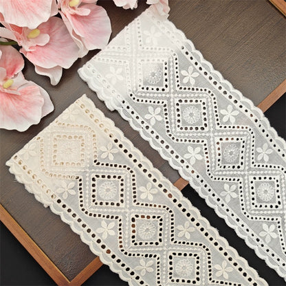 Tela vintage de algodón blanco albaricoque, con borde engrosado, bordado bilateral, 10,5 cm de ancho, hecha a mano, 3786