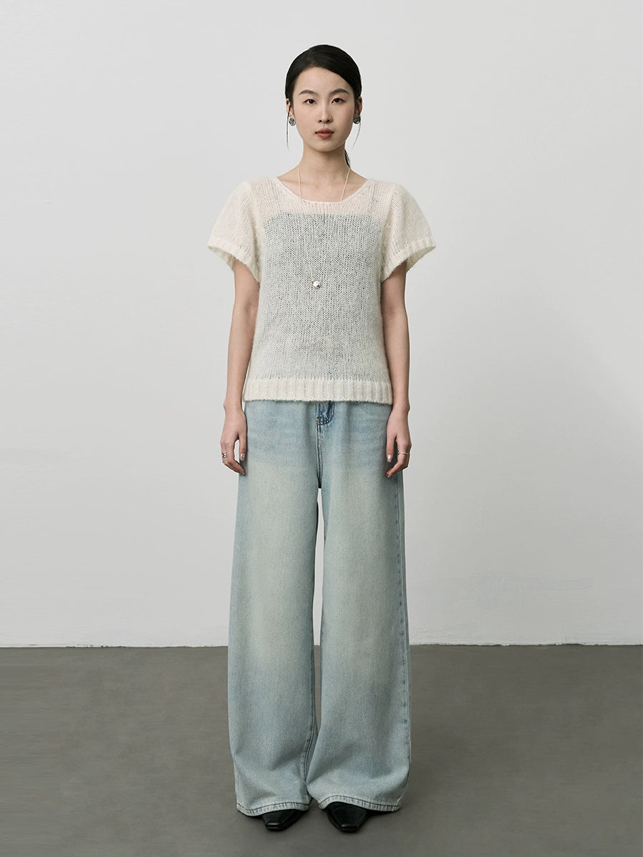 Pantalones vaqueros de pierna ancha de color azul claro CAREMIND, pantalones ajustados de cintura alta y pierna recta, pantalones de verano que fregan el suelo 