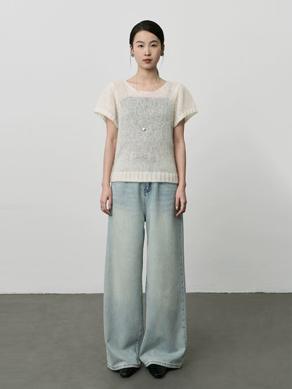 Pantalones vaqueros de pierna ancha de color azul claro CAREMIND, pantalones ajustados de cintura alta y pierna recta, pantalones de verano que fregan el suelo 