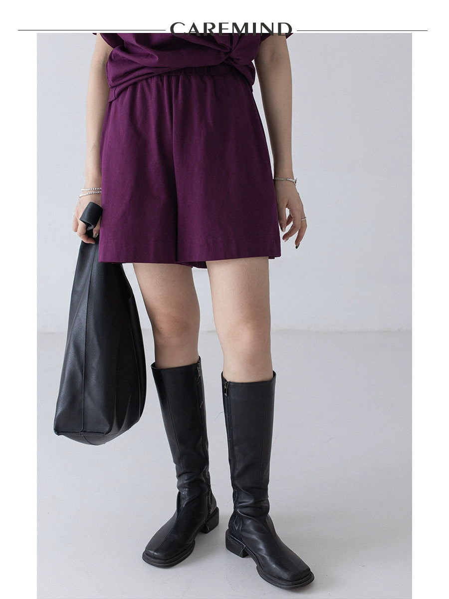 [Oferta especial por tiempo limitado] Diseño nuevo de verano simple ahumado morado cuello redondo suelto perezoso camiseta de manga corta traje de mujer 