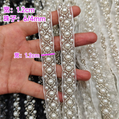 3720 Accesorios de ropa con cuentas de perlas para la industria pesada, encaje de cuentas de malla, accesorios decorativos hechos a mano para cuellos de ropa DIY