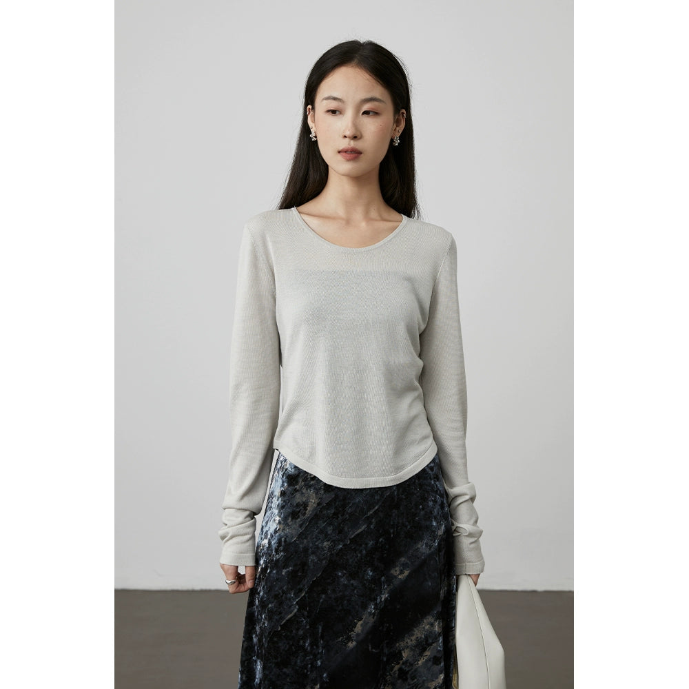 [Anxin T] Suéter de lana Tencel personalizado de cuatro colores CAREMIND, camisa de fondo clásica y sencilla para mujer que no daña la piel 