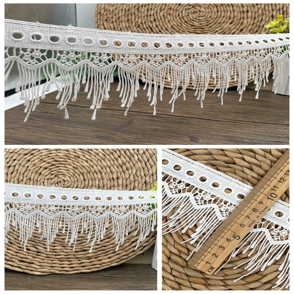 3673 Exquisitos accesorios de encaje bordado de seda de leche con flecos, faldas de ropa hechas a mano, cortinas, accesorios textiles para el hogar